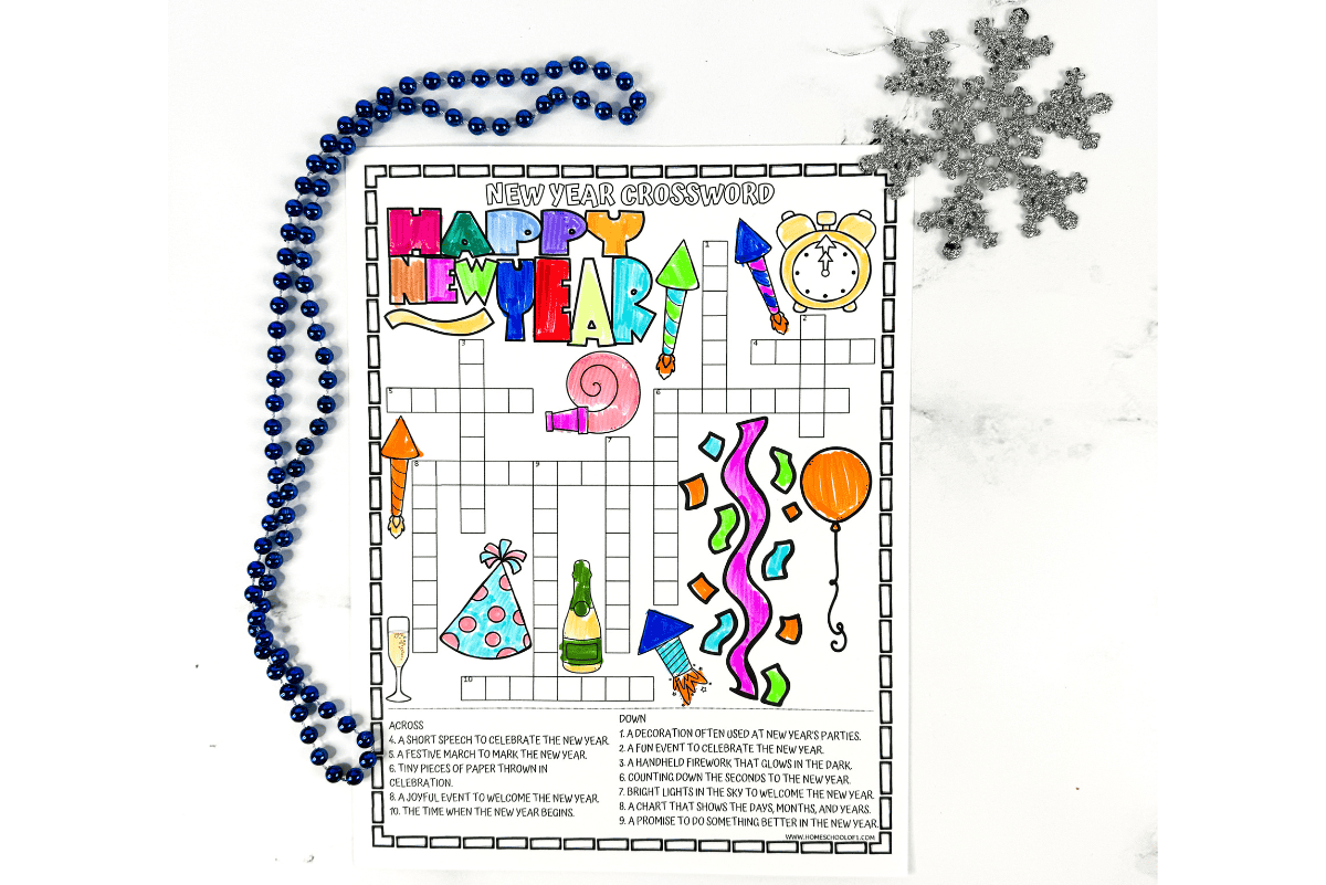 free new year crossword puzzle printable